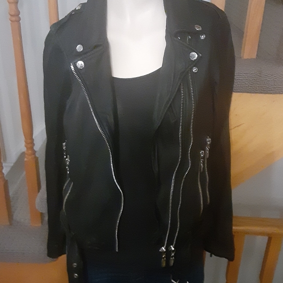 Prune Genuine Sheep Leather Black Biker Style Jacket- Women's Size Small - Picture 5 of 6